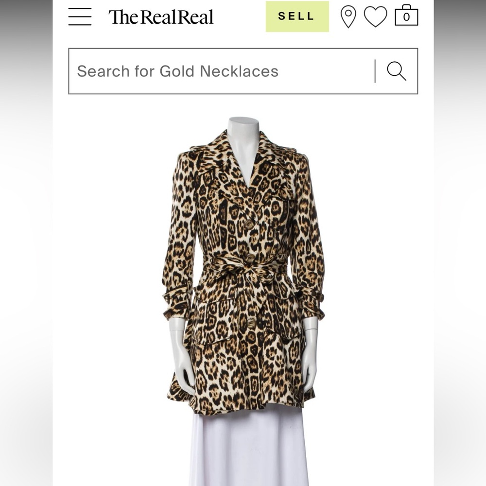 Alice + Olivia Leopard Print Trench Coat Rain Jacket Flare A Line 3/4 Sleeve